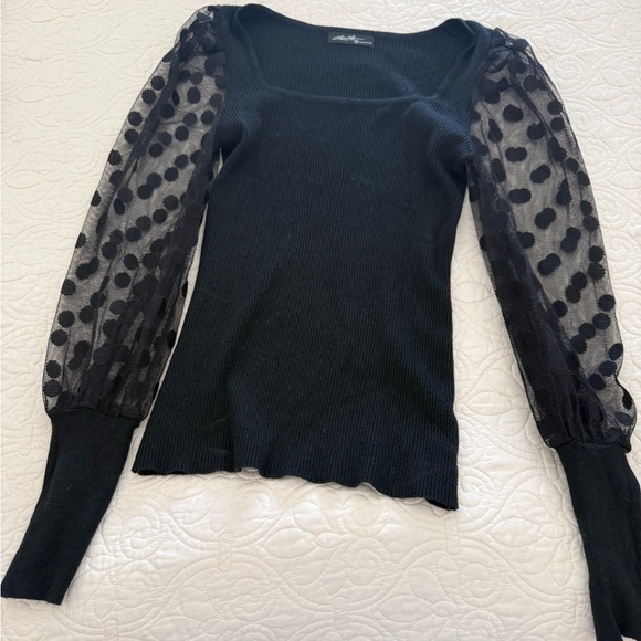 Vici Black Top with Sheer Polka Dot Sleeves - Picture 4 of 5